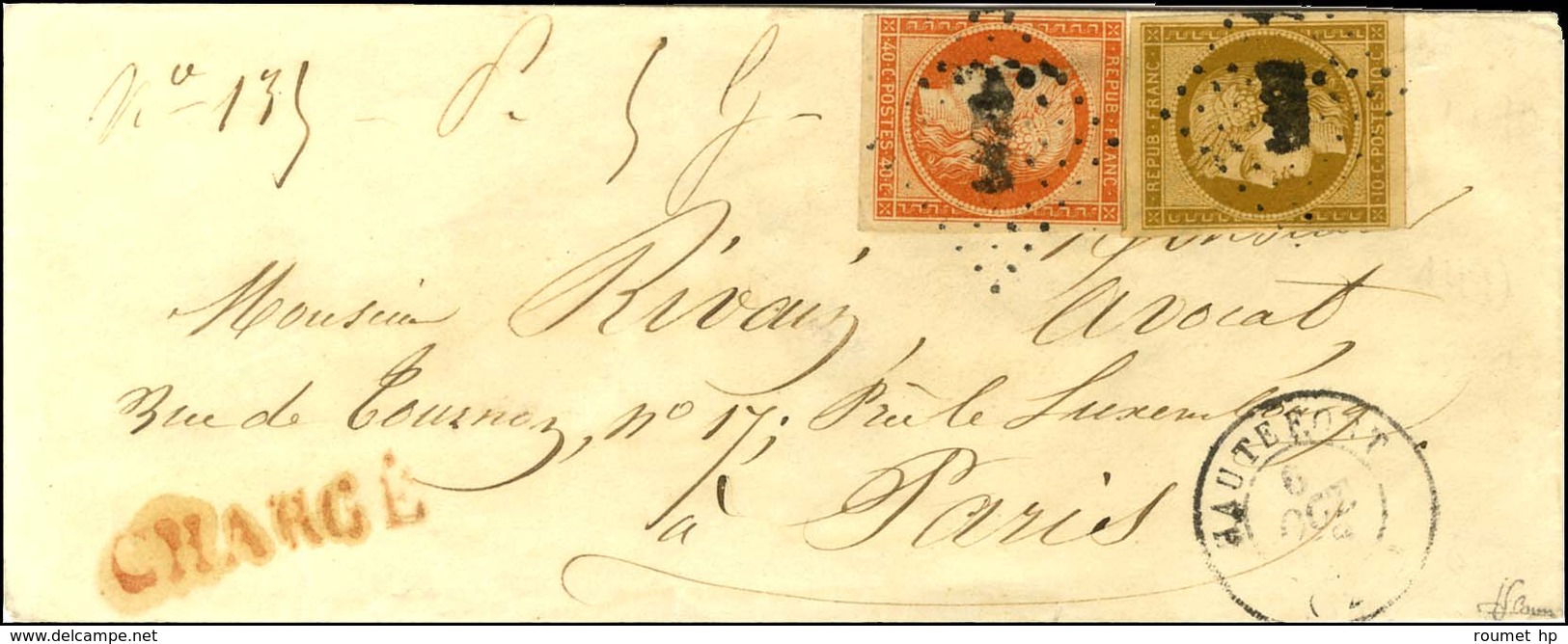 PC 1492 / N° 1 + 5 Filet Effleuré Et Non Touché Càd T 15 HAUTEFORT (23) Sur Lettre Chargée Pour Paris. 1852. - TB. - R. - 1849-1850 Cérès