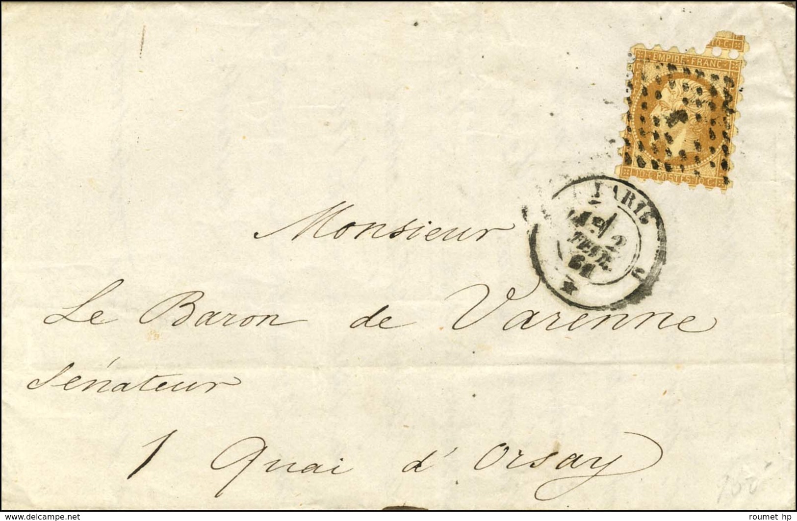 Losange J / N° 13 Type I Piquage Susse Càd J PARIS J Sur Lettre Pour Paris. 1861. - TB / SUP. - R. - 1853-1860 Napoléon III.