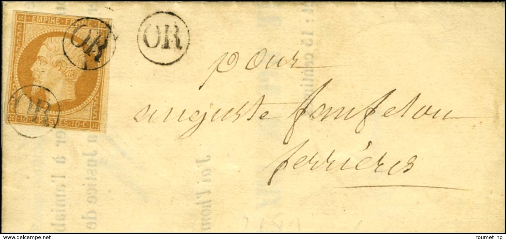 OR (2 Frappes) / N° 13 Sur Lettre Avec Texte Daté D'Aucun Le 22 Août 1855 Pour Ferrières. - TB / SUP. - 1853-1860 Napoléon III.