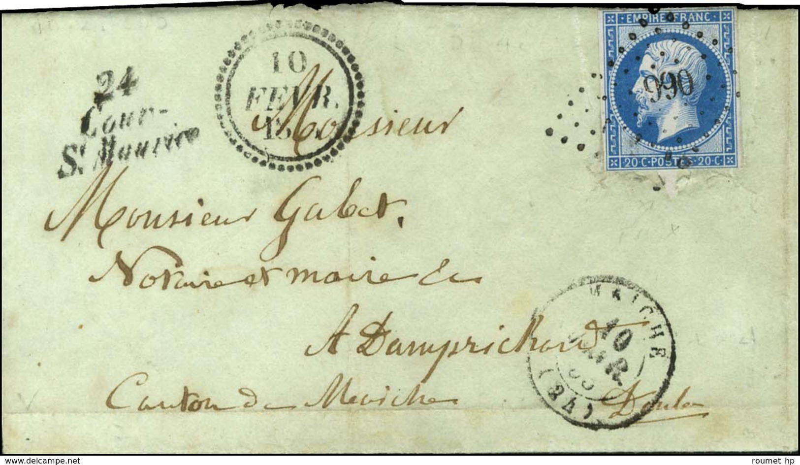 PC 990 / N° 14 Càd T 15 MAICHE (24) Cursive 24 / Cour- / St.Maurice, Dateur B. 1853. - TB / SUP. - 1853-1860 Napoleone III