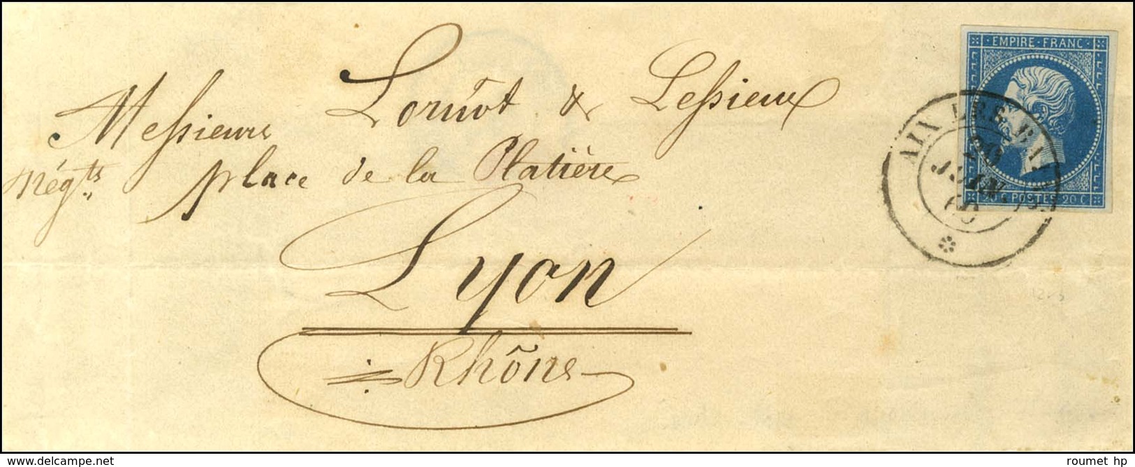 Càd Sarde AIX LES BAINS / * / N° 14 Sur Lettre Pour Lyon 20 JUIN 1860. - SUP. - R. - 1853-1860 Napoleone III