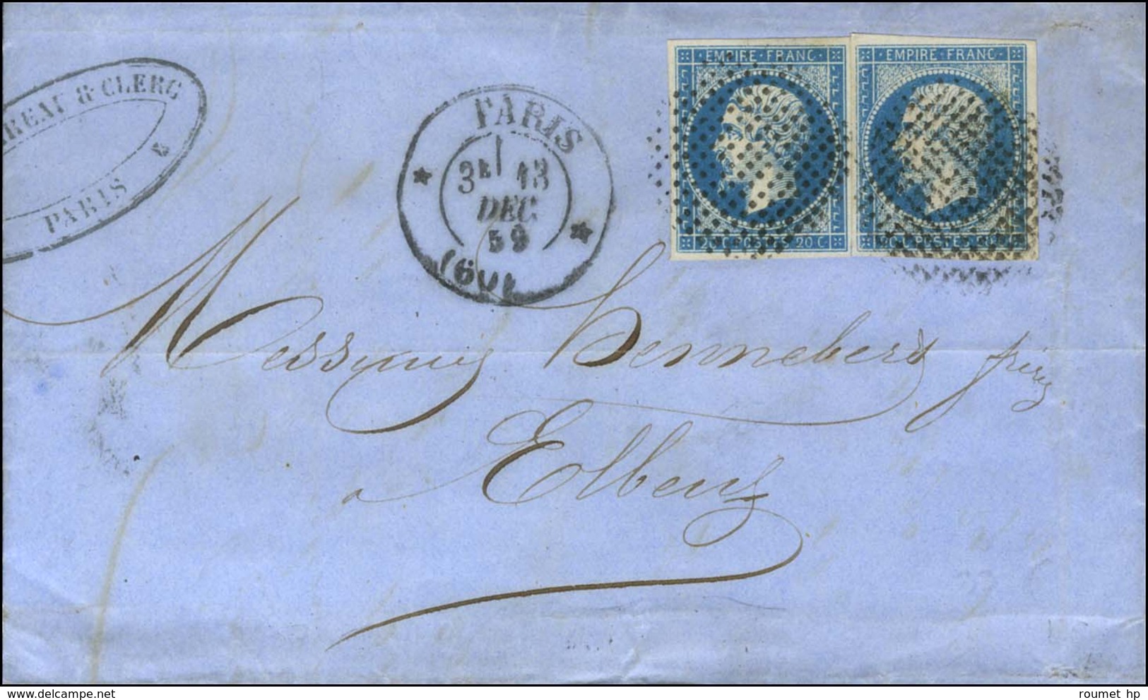 Cercle De Points / N° 14 (2) Càd * PARIS * (60) Sur Lettre Pour Elbeuf. 1859. - TB / SUP. - 1853-1860 Napoleon III