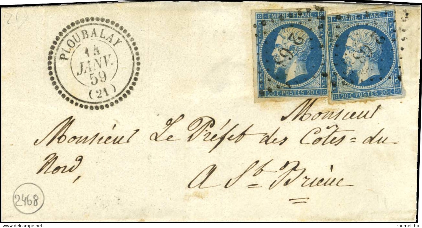 PC 2468 / N° 14 (2) Càd T 22 PLOUBALAY (21) Sur Lettre 2 Ports Pour St Brieuc. 1859. - TB / SUP. - 1853-1860 Napoleone III