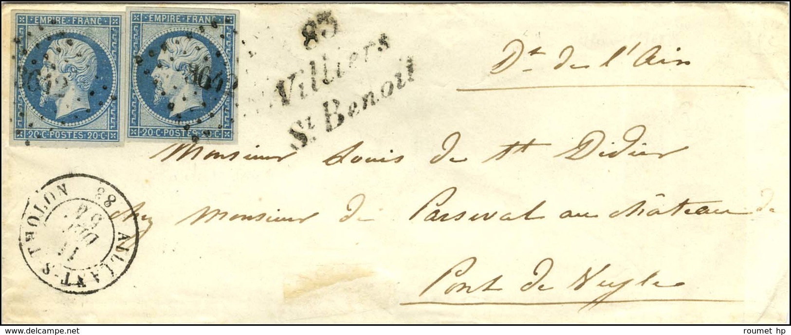 PC 3642 / N° 14 (2) Belles Marges Càd T 15 AILLANT-S-THOLON 83 Cursive 83 / Villiers / St-Benoît Sur Lettre 2 Ports. 185 - 1853-1860 Napoléon III