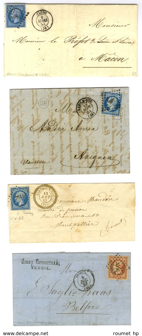 Lot De 4 Lettres Affranchies Empire Non Dentelés Dont N° 14 Bleu Sur Lilas Foncé. - TB. - 1853-1860 Napoleon III