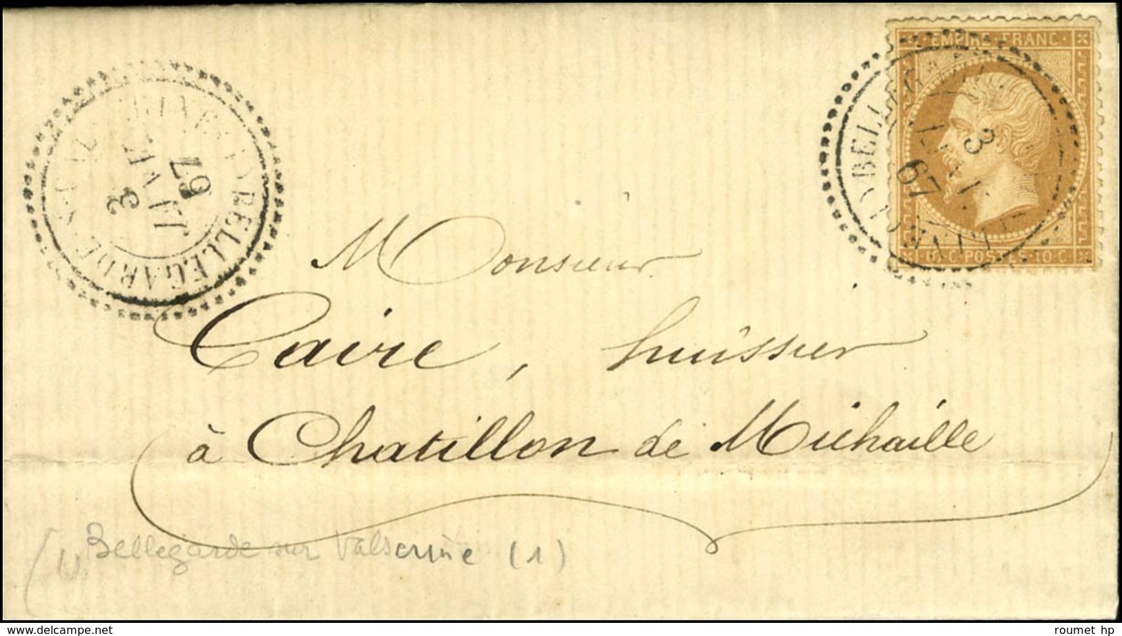 Càd T 22 BELLEGARDE-S-VALSERINE (1) / N° 21 Sur Lettre Locale Pour Chatillon De Michaille. 1867. - TB / SUP. - 1862 Napoléon III.