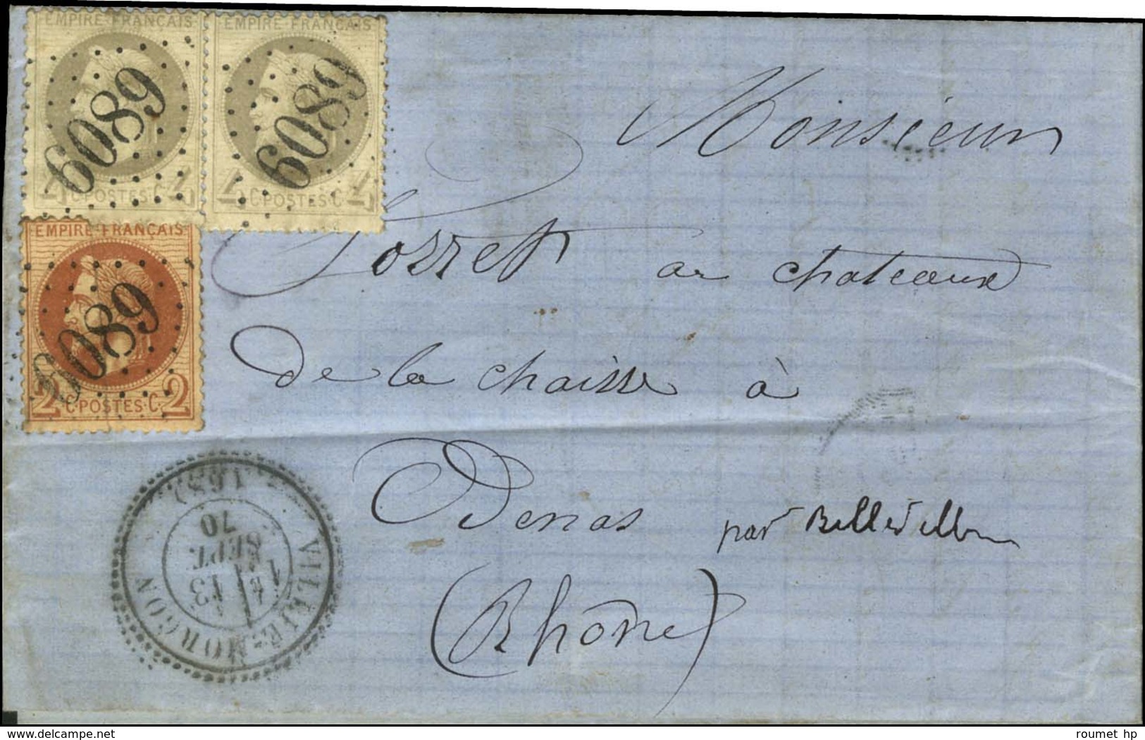 GC 6089 / N° 26 + 27 (2) Càd T 24 VILLIE-MORGON (68) Sur Lettre Locale. 1870. - TB / SUP. - R. - 1863-1870 Napoleon III With Laurels