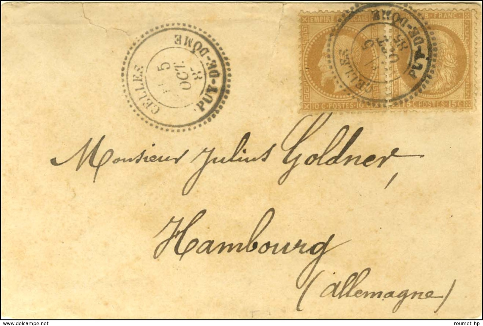 Càd T 25 CELLES / PUY DE DOME / N° 28 + 55 Sur Lettre Pour Hambourg. 1885. Exceptionnelle Combinaison. - SUP. - R. - 1863-1870 Napoleon III With Laurels