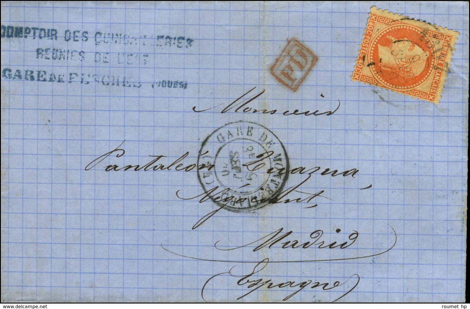 Bureau De Passe 1307 / N° 31 Càd T 17 GARE DE MONTBELIARD (24) Sur Lettre Pour Madrid. 1870. - TB. - 1863-1870 Napoleone III Con Gli Allori