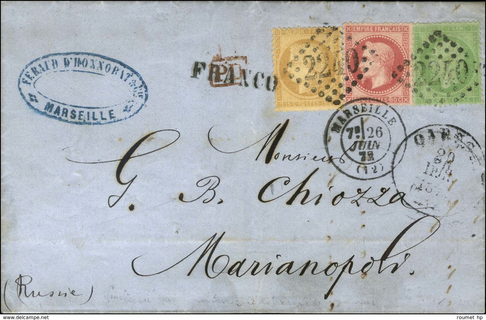 GC 2240 / N° 20 + 32 + 59 Càd T 17 MARSEILLE (12) Sur Lettre Pour Marianopoli (Russie). 1872. - TB / SUP. - R. - 1863-1870 Napoléon III. Laure