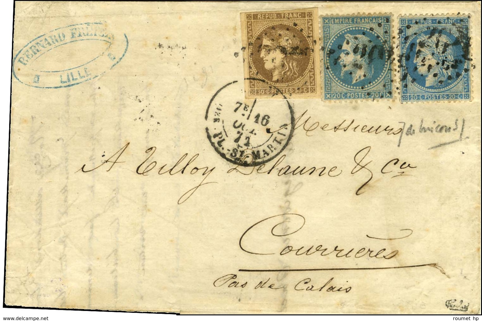 GC 2046 / N° 29 + 37 + 47 Càd LILLE Qer PL. St MARTIN 16 OCT. 71 Sur Lettre 3 Ports. Rare Affranchissement Composé. - TB - 1870 Bordeaux Printing