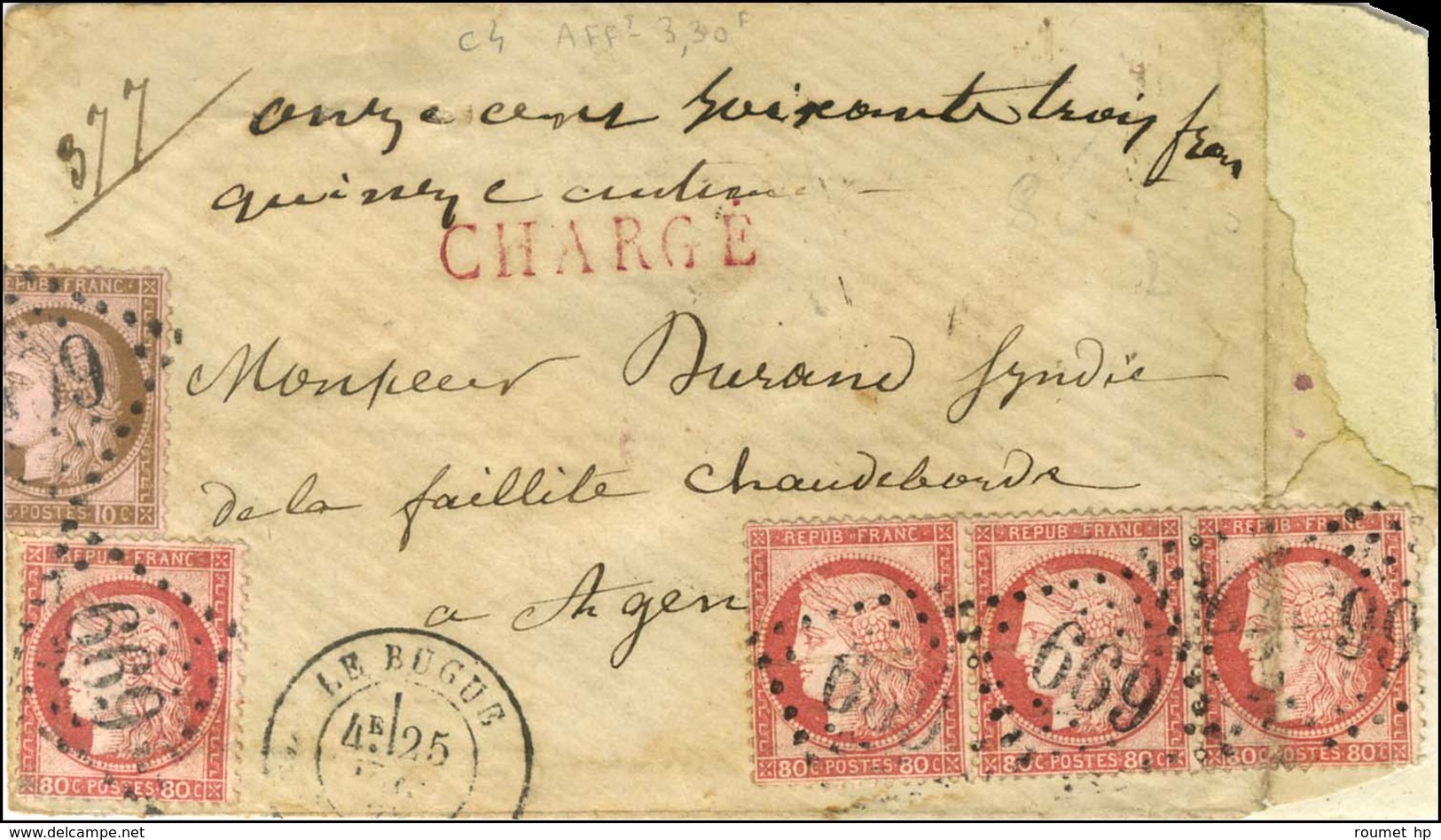 GC 669 / N° 54 Pli + 57 (4, 1ex Pli) Càd T 17 LE BUGUE (23) Sur Lettre Chargée. 1875. - B / TB. - 1871-1875 Ceres