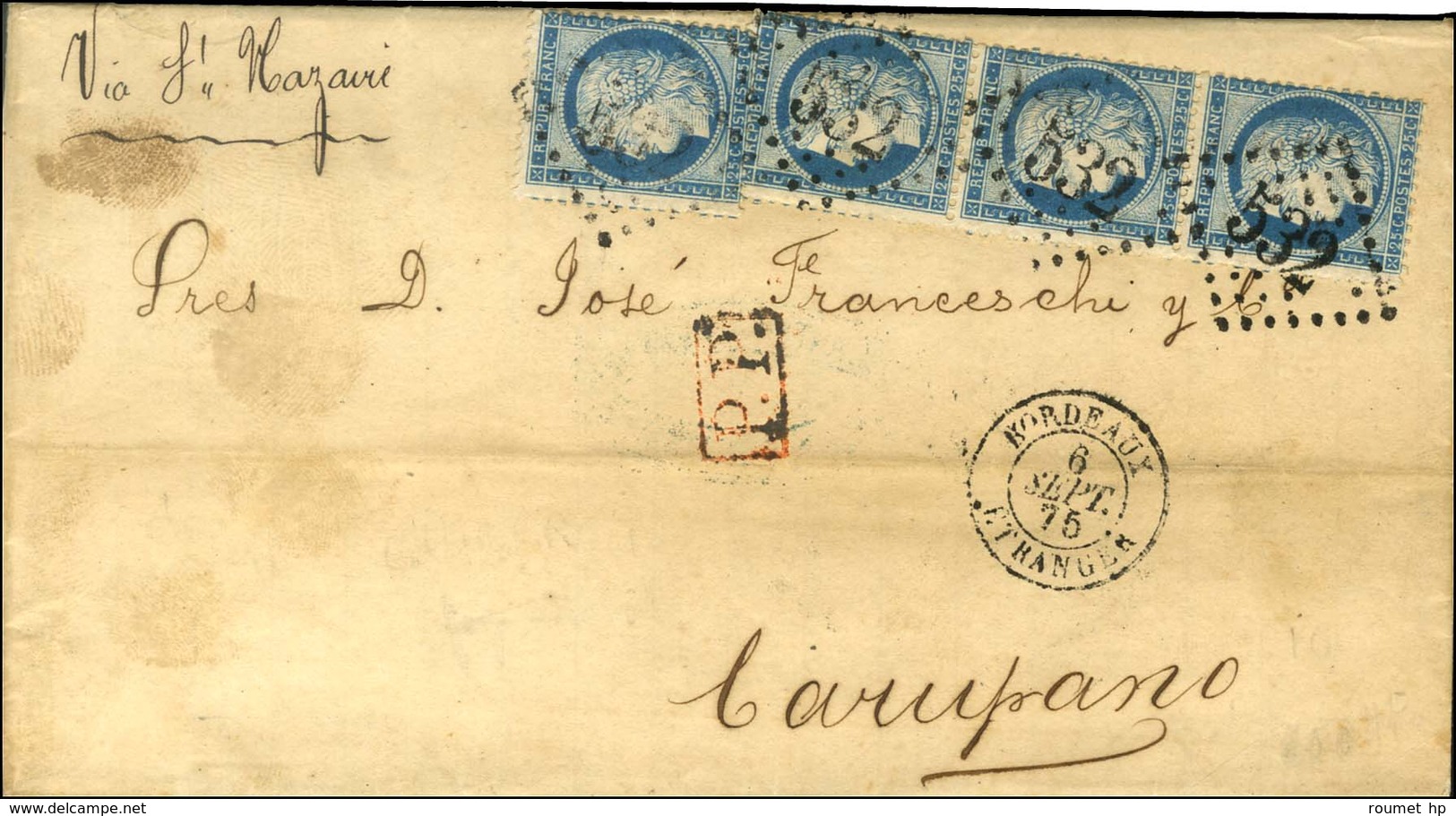 GC 532 / N° 60 Type III (4) Càd BORDEAUX / ETRANGER Sur Lettre Avec Texte Daté De Santander Acheminée Jusqu'à Bordeaux P - 1871-1875 Ceres