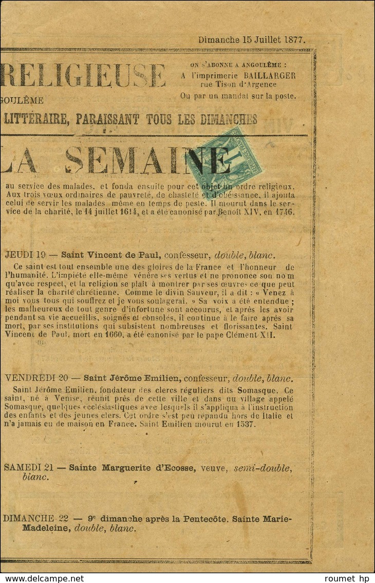 Oblitération Typo / N° 61 Sur Journal Entier LA SEMAINE RELIGIEUSE Du 15 Juillet 1877. - SUP. - R. - 1876-1878 Sage (Tipo I)