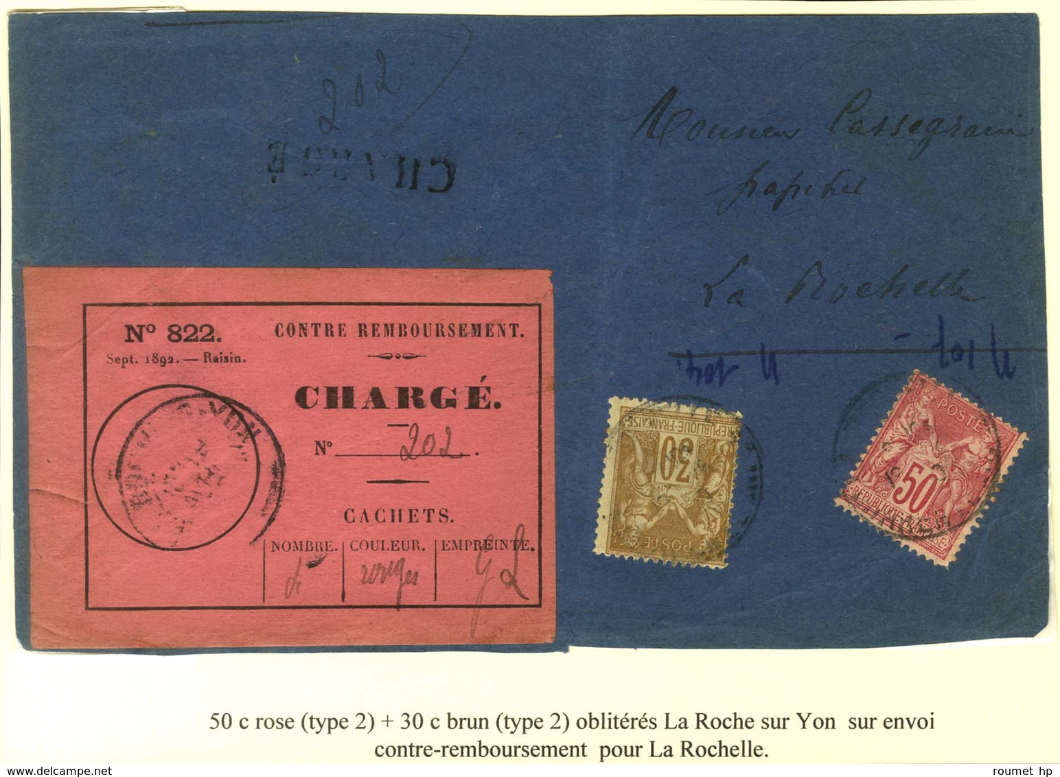 Càd LA ROCHE-S-YON / VENDEE / N° 80 + 98 Sur Devant D'envoi Contre Remboursement Avec étiquette Rose De Chargement. - TB - 1876-1878 Sage (Typ I)