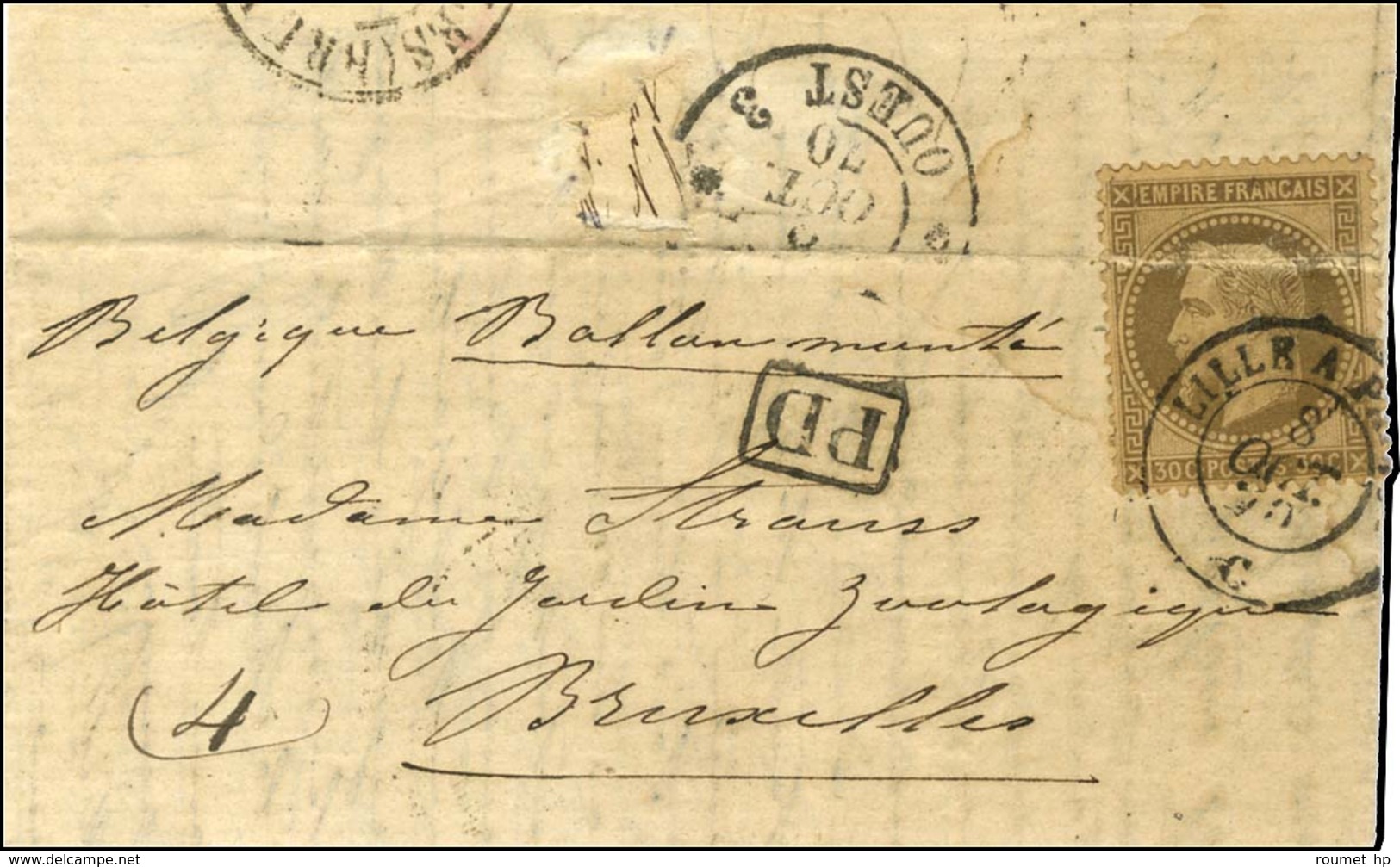 Lettre Avec Texte Daté De Paris Le 3 Octobre 1870 Pour Bruxelles, Au Recto Càd LILLE A PARIS 8 OCT. 70 / N° 30 (pli à La - Krieg 1870