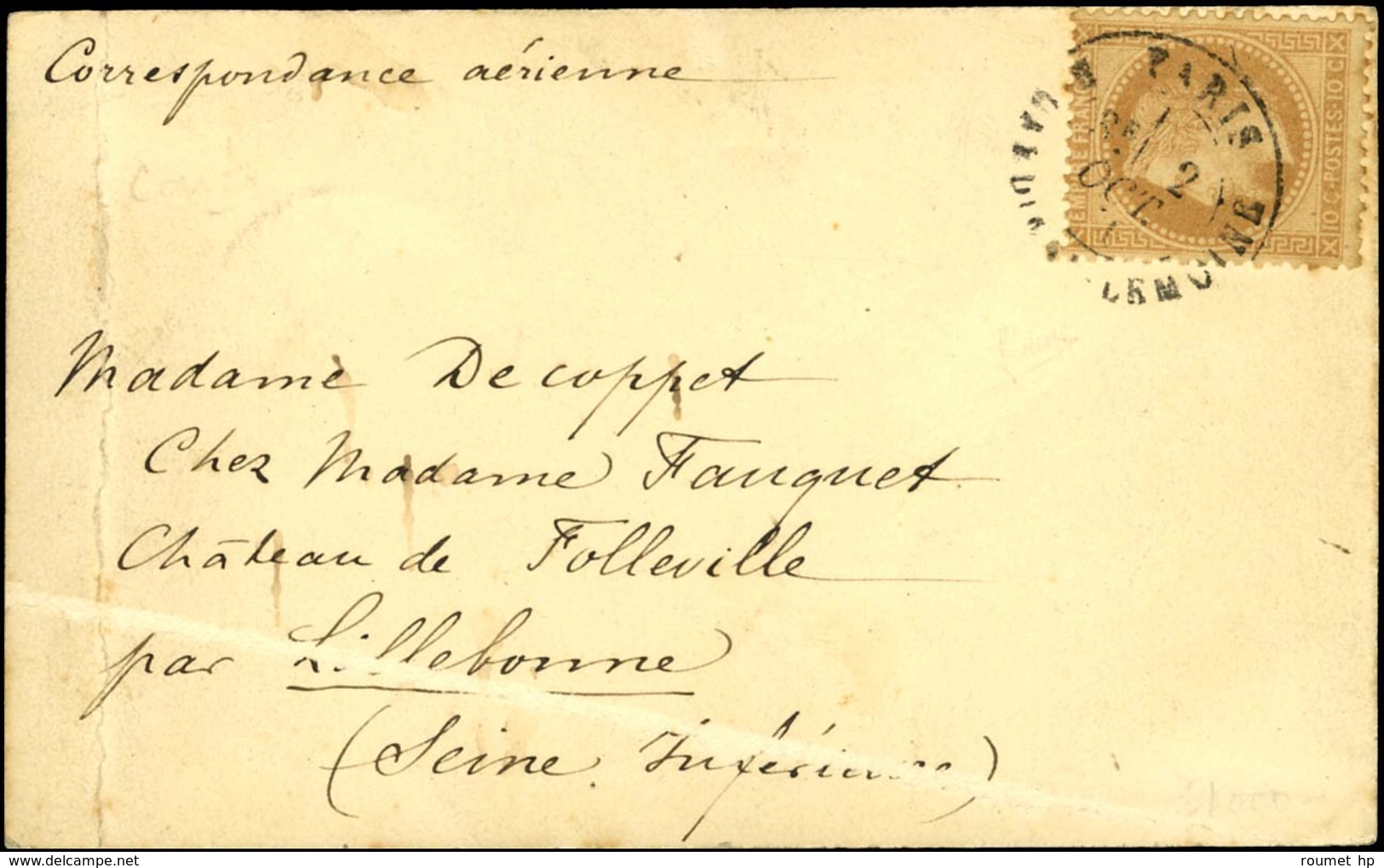 Càd PARIS / R. CARDINAL LEMOINE 2 OCT. 70 Sur Carte Pour Le Château De Folville Par Lillebonne Sans Càd D'arrivée. Très  - Krieg 1870