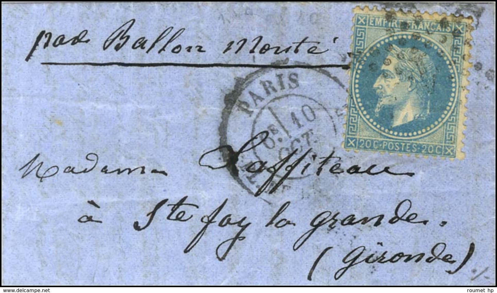 Etoile 1 / N° 29 Càd PARIS / PL. DE LA BOURSE 10 OCT. 70 Sur Lettre Pour Ste Foy La Grande, Au Verso Càd D'arrivée 19 OC - Krieg 1870