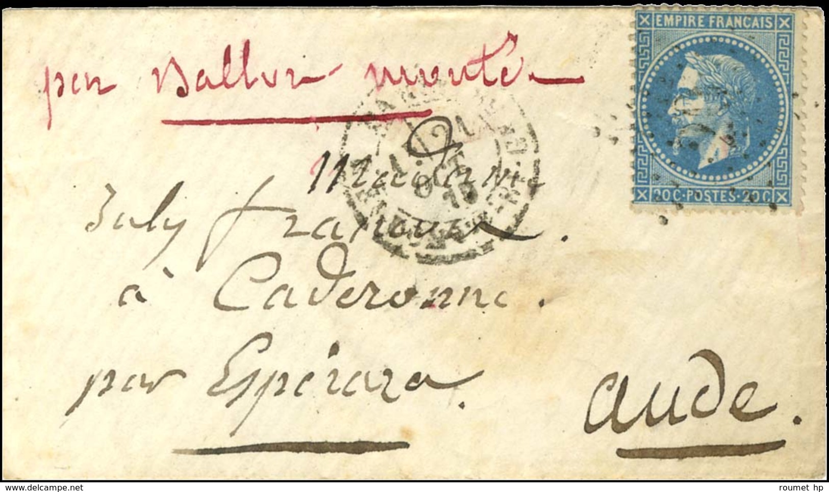 Etoile 20 / N° 29 Càd PARIS / R. St DOMque St Gn N° 58 21 OCT. 70 Sur Lettre Sans Texte Pour Espéraza (Aude), Au Verso C - War 1870