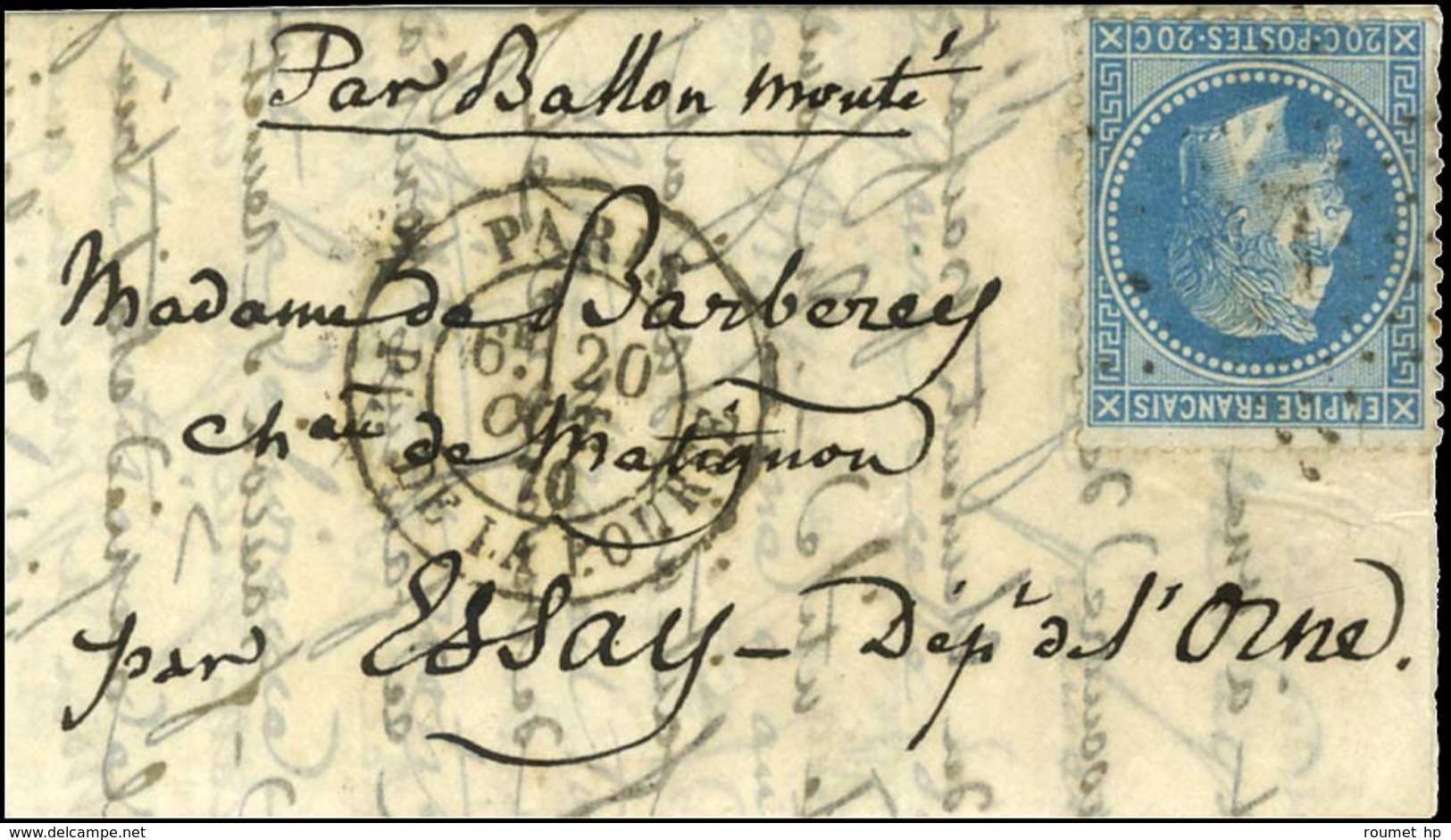 Etoile 1 / N° 29 Càd PARIS / PL. DE LA BOURSE 20 OCT. 70 Sur Lettre Pour Essay. Au Verso, Càd D'arrivée 3 NOV. 70. LE GA - Guerra De 1870