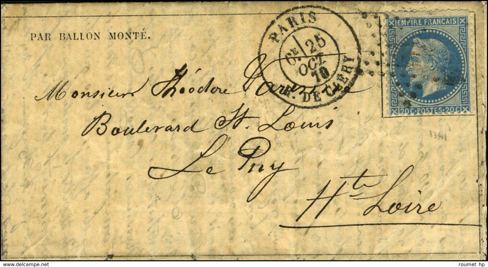 Etoile 24 / N° 29 Càd PARIS / R. DE CLERY 25 OCT. 70 (6e Levée) Sur Gazette Des Absents N° 1 Pour Le Puy, Au Verso Càd D - Krieg 1870