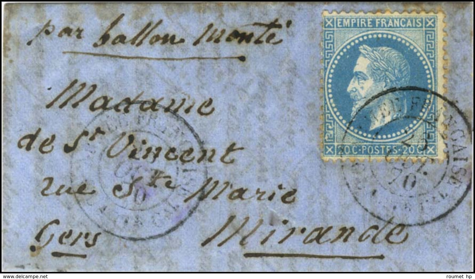 Càd ARMEE FRANCAISE / QUARTr Gal 26 OCT. 70 / N° 29 Sur Lettre Avec Texte Daté De Paris Le 25 Octobre 1870 Pour Mirande  - Krieg 1870