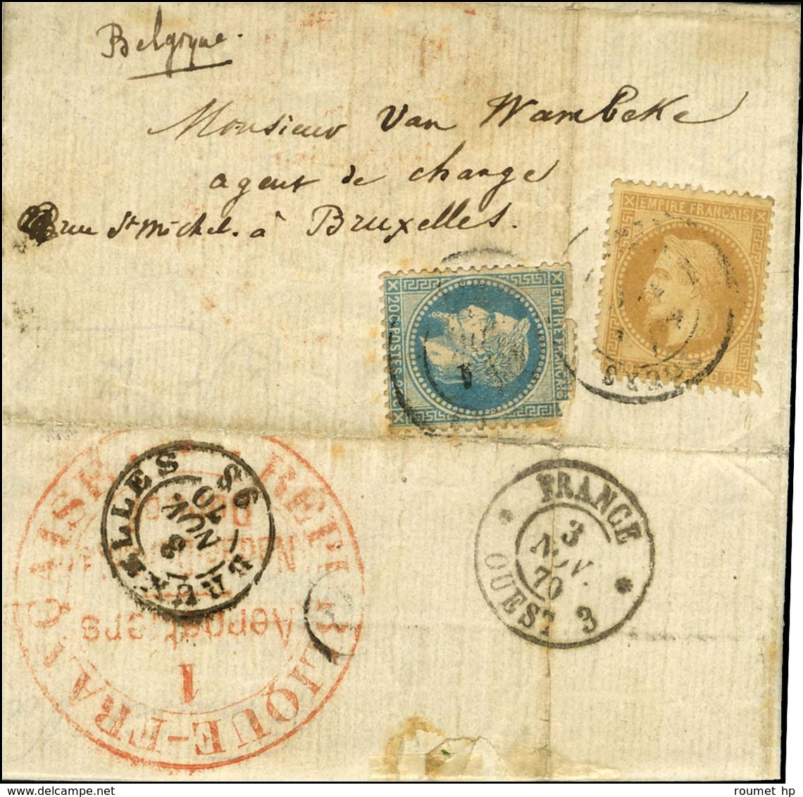 Lettre Avec Très Bon Texte Historique Non Daté De Paris Pour Bruxelles. Au Recto, Càd TOURS (36) 1 NOV. 70 / N° 28 + 29  - Krieg 1870