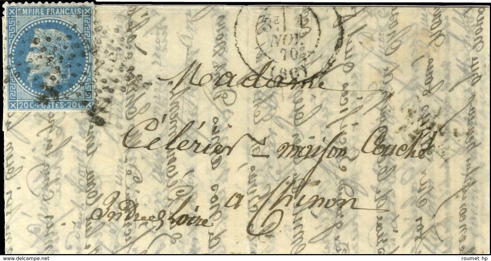 Etoile / N° 29 Càd PARIS (60) 1 NOV. 70 Sur Lettre Pour Chinon. Au Verso, Càd D'arrivée 3 NOV. 70. LE FULTON Certain. -  - Guerre De 1870