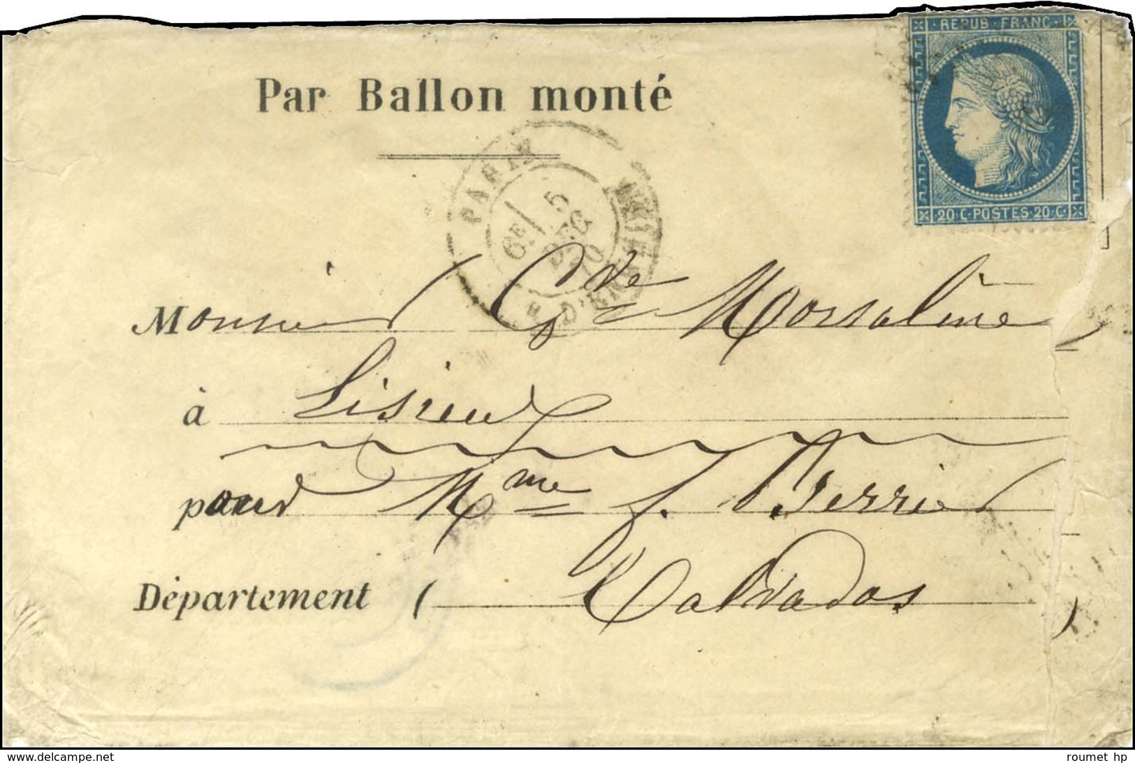 Etoile 4 / N° 37 Càd PARIS / R. D'ENGHIEN 5 DEC. 70 Sur Enveloppe Imprimée (sans Contenu) Destinée à Acheminer Le Journa - Krieg 1870