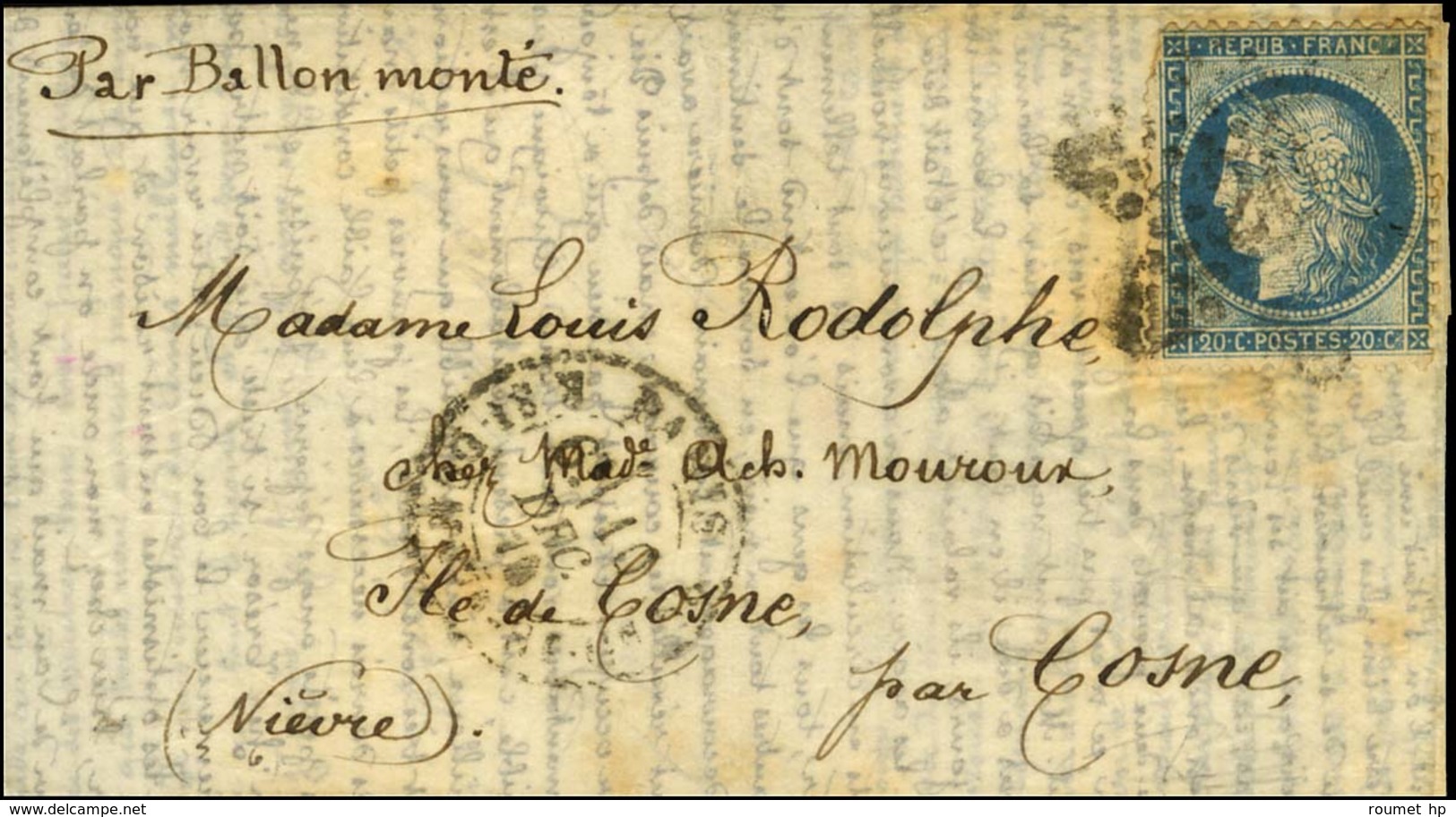 Etoile 20 / N° 37 Càd PARIS / R. ST DOMque ST GN 10 DEC. 70 Sur Lettre Pour Cosne. Au Verso, Càd D'arrivée 21 DEC. 70. L - War 1870
