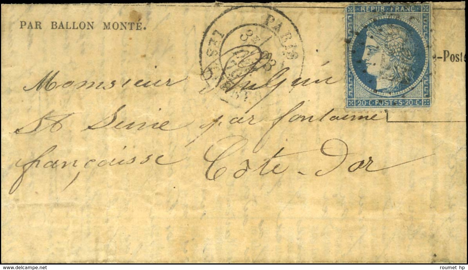 GC 3921 / N° 37 Càd PARIS / LES TERNES 23 DEC. 70 Sur Gazette Des Absents N° 18 Pour Fontaine Française (Côte D'Or Zone  - Krieg 1870