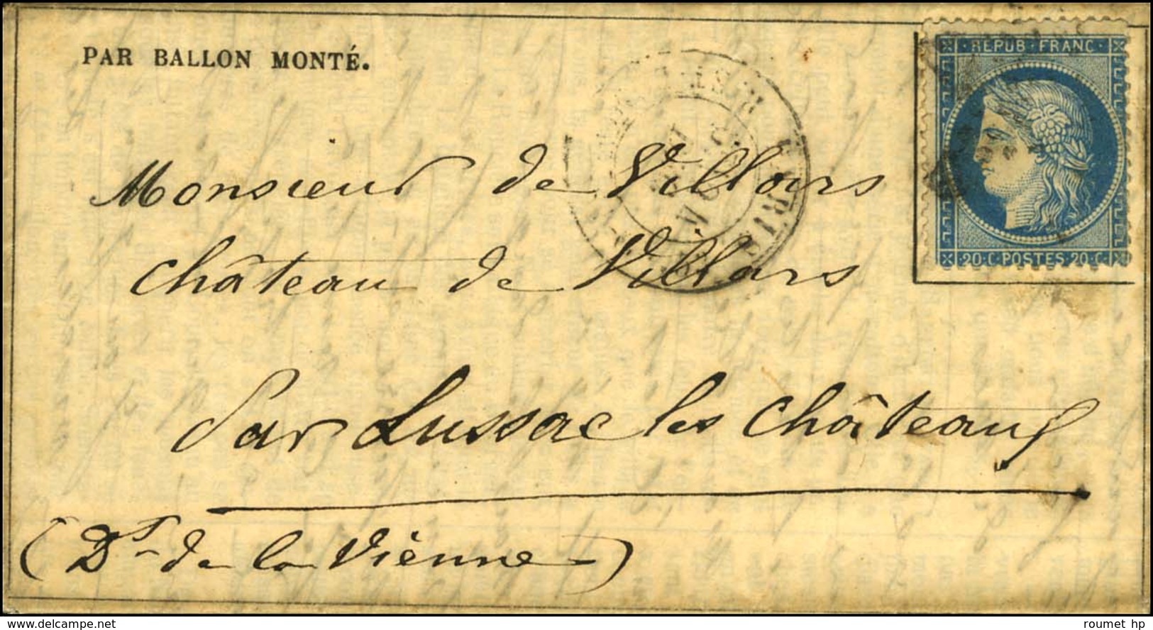 Etoile 20 / N° 37 Càd PARIS / R. St DOMque St Gn 53 24 DEC. 70 (6e Levée) Sur Gazette Des Absents N° 19 Pour Lussac Les  - War 1870