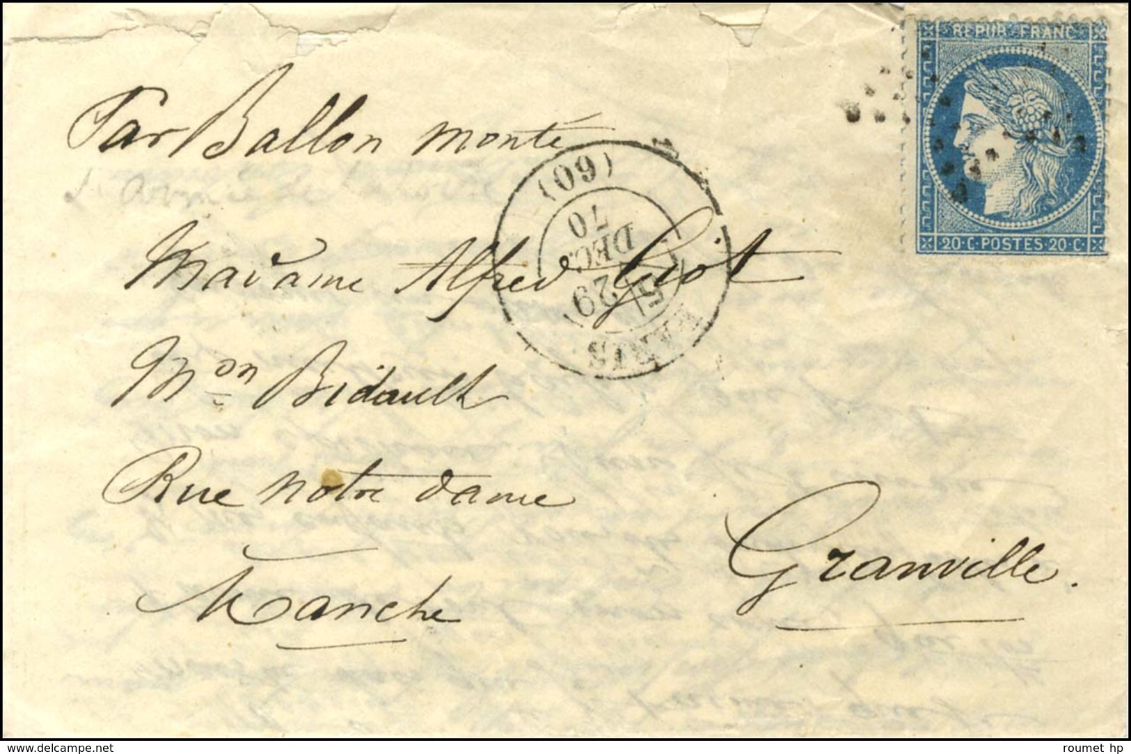 Etoile / N° 37 Càd PARIS (60) 29 DEC. 70 Sur Lettre Pour Granville. Au Verso, Càd D'arrivée 2 JANV. 71. L'ARMEE DE LA LO - Krieg 1870