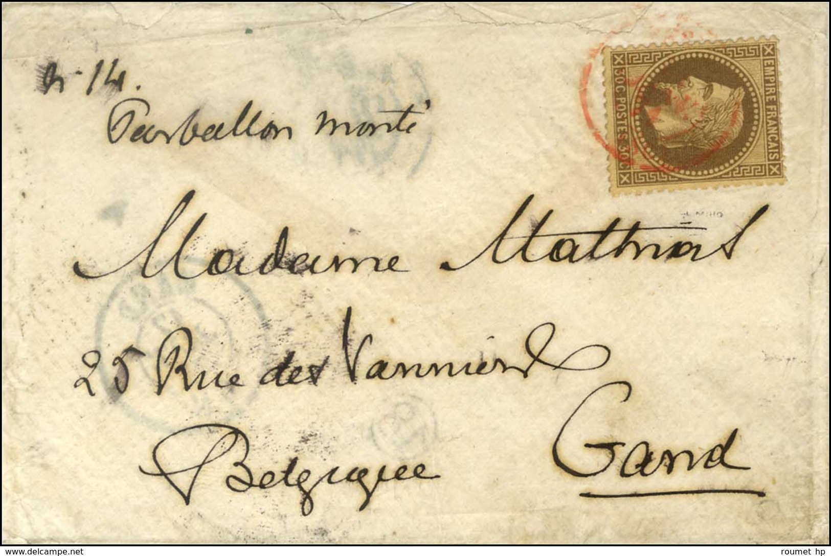 Càd Rouge PARIS SC 11 JANV. 71 / N° 30 Sur Lettre Sans Texte Pour Gand. Au Verso, Càd D'arrivée 17 JANV. 71. LE GENERAL  - Guerra Del 1870