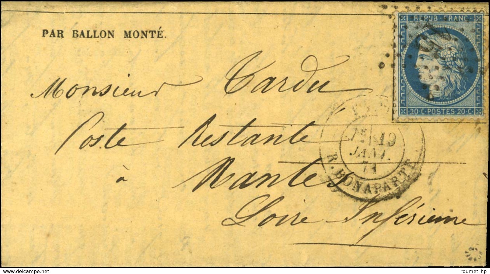 Etoile 15 / N° 37 Càd PARIS / R. BONAPARTE 19 JANV. 71 Sur Gazette Des Absents N° 29 Pour Nantes, Au Verso Càd D'arrivée - War 1870