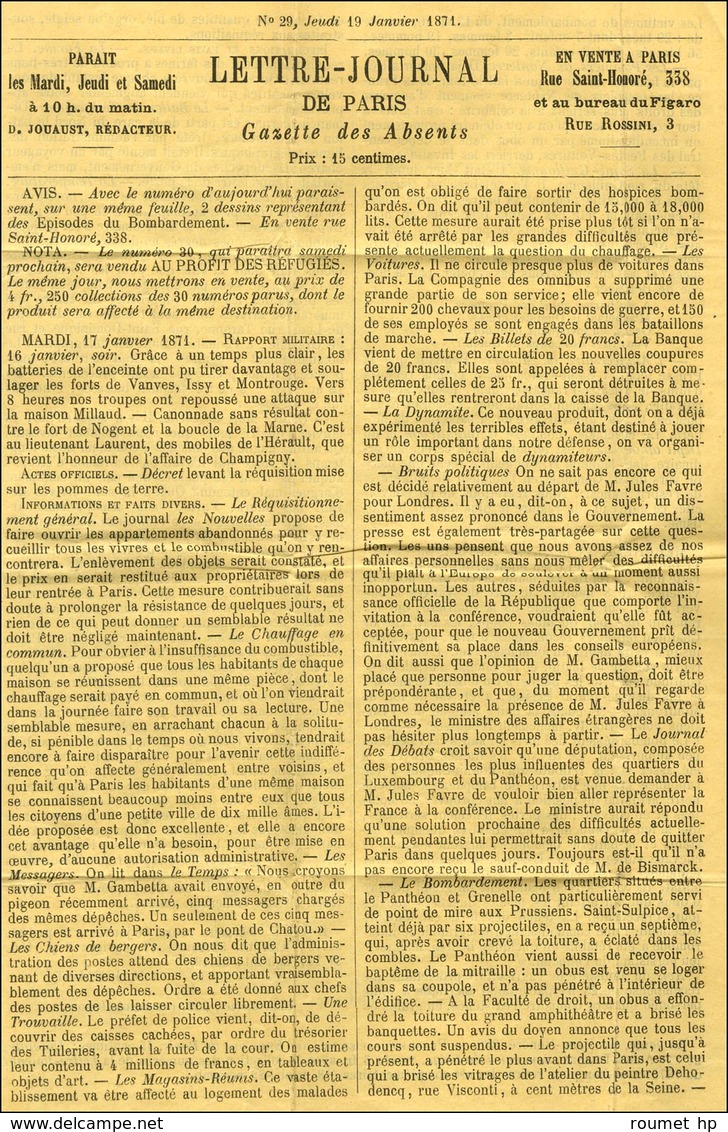 Etoile 2 / N° 37 Càd PARIS / R. ST LAZARE 20 JANV. 71 Sur Gazette Des Absents N° 29 Avec La Partie Lettre Journal Non éc - Krieg 1870