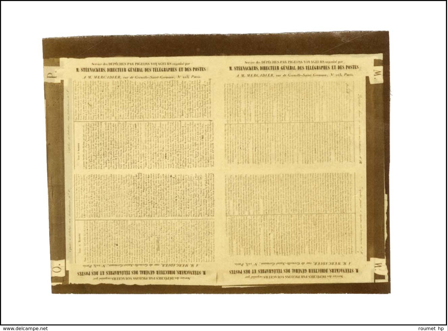 Pigeongrammes Recto Verso. Dépêche Privée à Distribuer Aux Destinataires M, N, O Et P. - TB. - Guerre De 1870