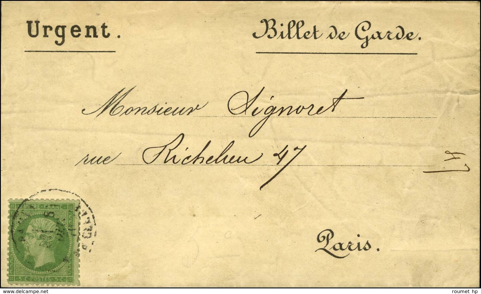 Càd PARIS / R. DE CLERY 28 DEC. 70 Sur Lettre (en Tête ' Billet De Garde ') Avec Texte De La Garde Nationale à Cheval Ad - Krieg 1870