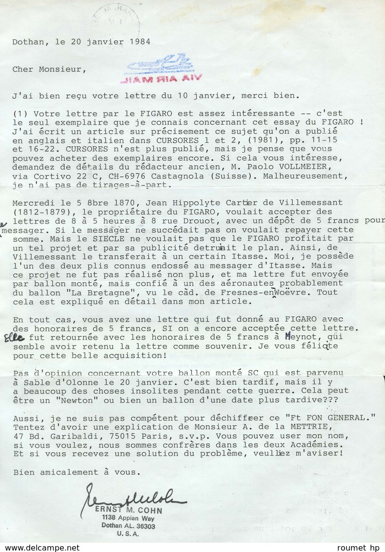 Tentative D'entrée Par L'intermédiaire Du Figaro '' Je T'écris Par L'intermédiaire Du Figaro, Tu Adresseras Ta Réponse S - Krieg 1870