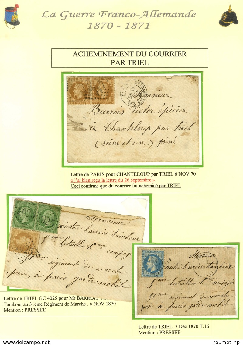 Lot De 6 Lettres Acheminées Par La Voie De Triel. Très Bel Ensemble. - TB. - War 1870