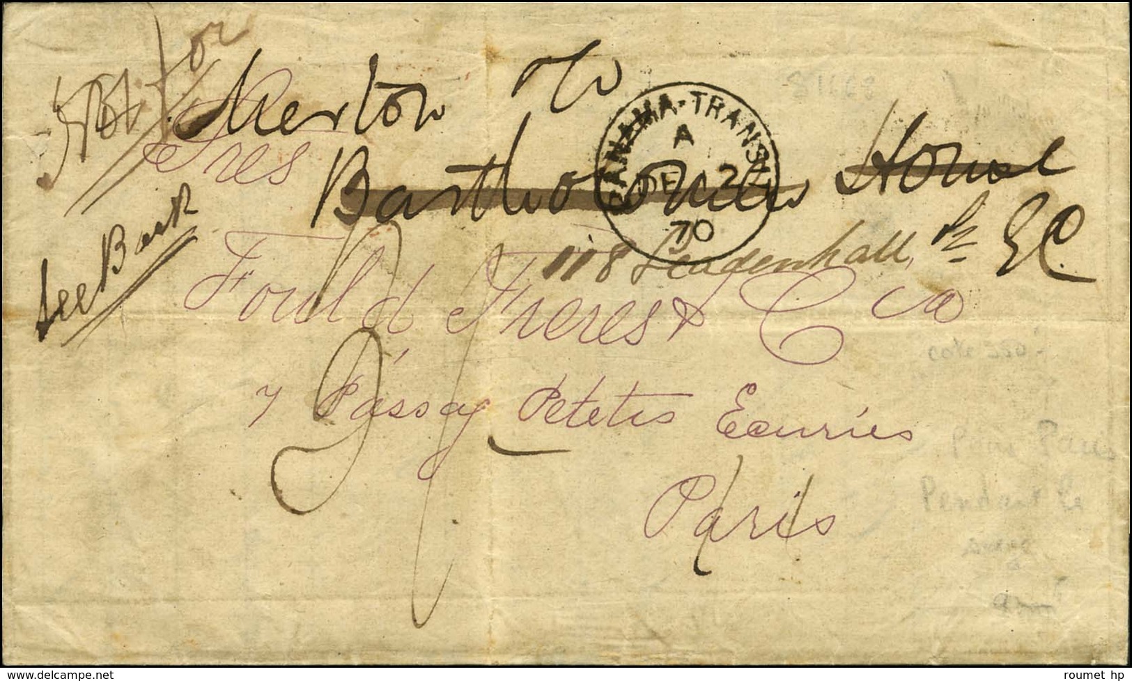 Càd PANAMA TRANSIT 12 / 12 / 70 Sur Lettre Avec Texte Daté De Bahia Le 4 Décembre 1870 Pour Paris Détournée à Londres En - Guerra Del 1870