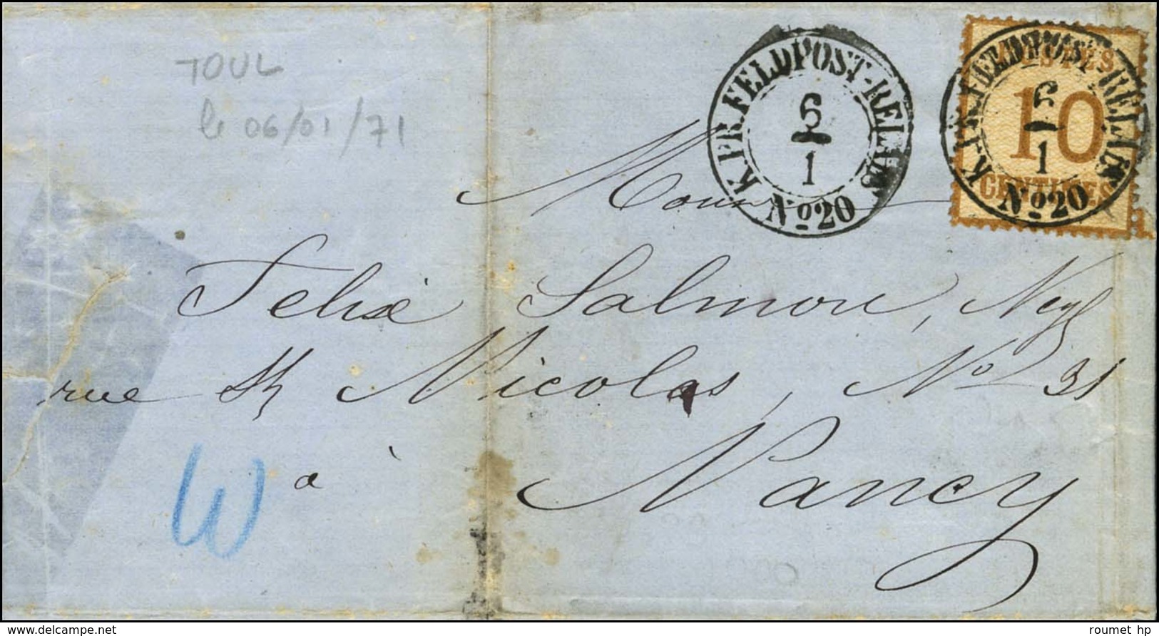 Cachet KPR:FELDPOST-RELAIS / N° 20 / Als. N° 5 Sur Lettre De Toul Pour Nancy. 1871. - TB. - Krieg 1870