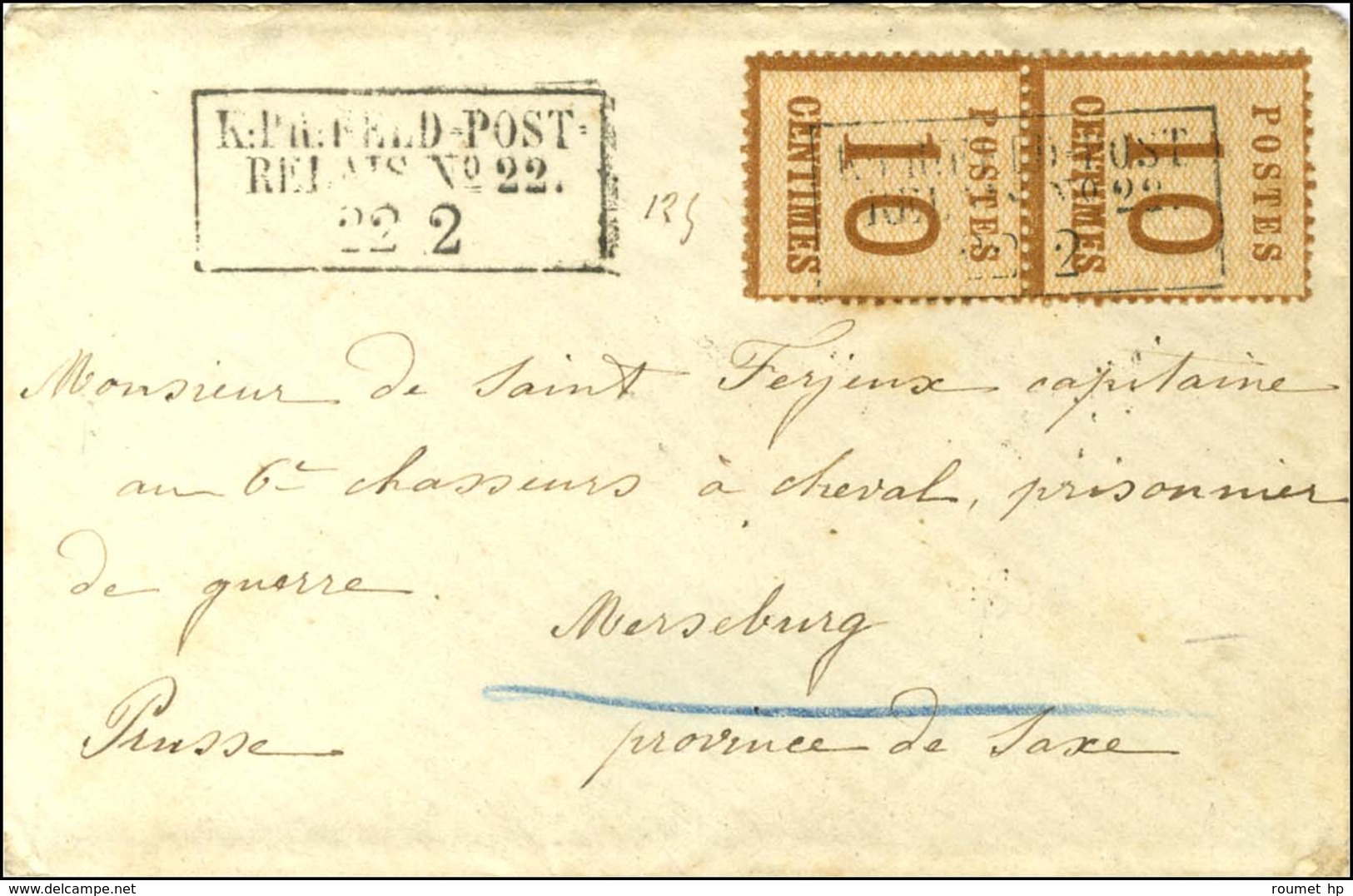 Cachet Encadré KPR:FELDPOST / RELAIS N° 22 / Als. N° 5 (2) Sur Lettre Pour La Saxe. 1871. - TB / SUP. - Guerra Del 1870