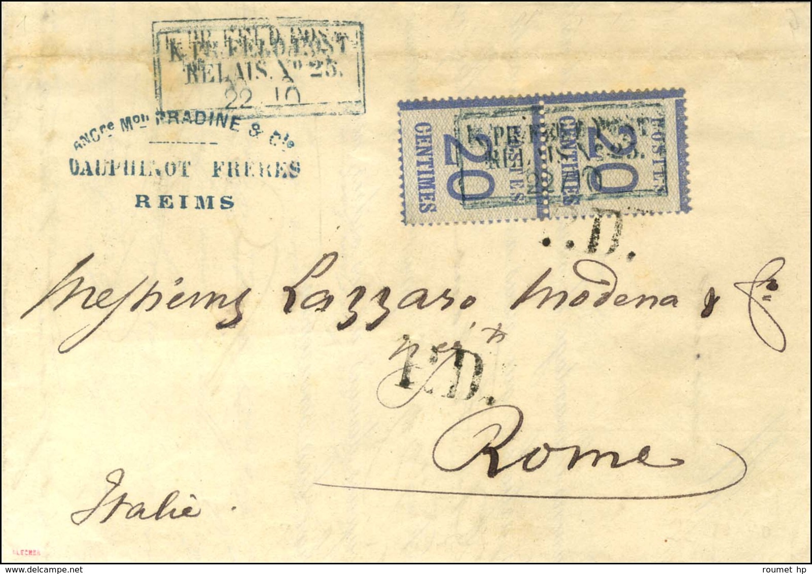 Cachet Encadré Bleu KPR:FELDPOST / RELAIS N° 25 / Als. N° 6 (2)  Sur Lettre Avec Texte Daté De Reims Pour Rome. 1870. -  - Krieg 1870