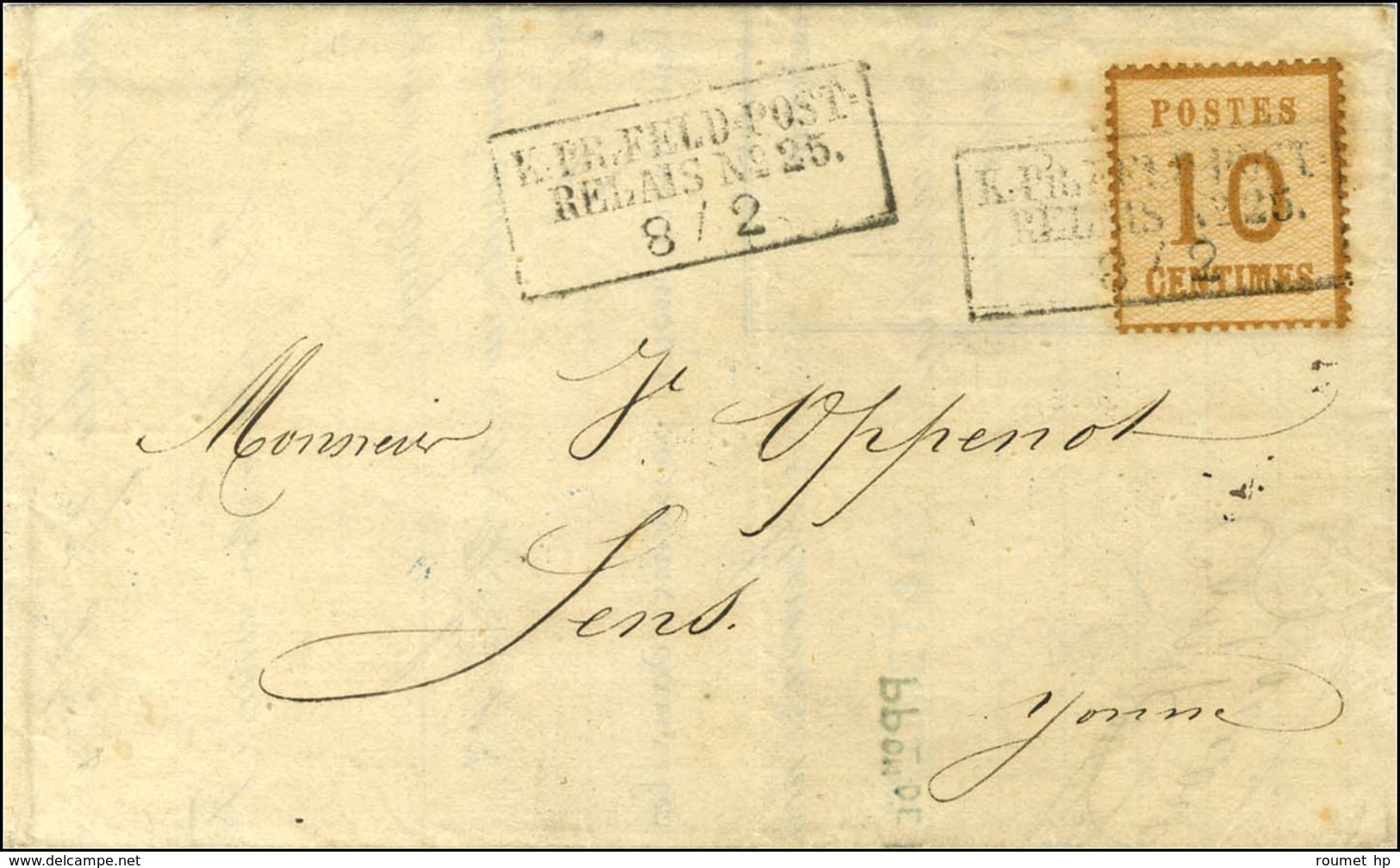 Cachet Encadré KPR:FELDPOST / RELAIS N° 25 / Als. N° 5 Sur Lettre Avec Texte De Reims Pour Sens. 1871. - TB / SUP. - Krieg 1870