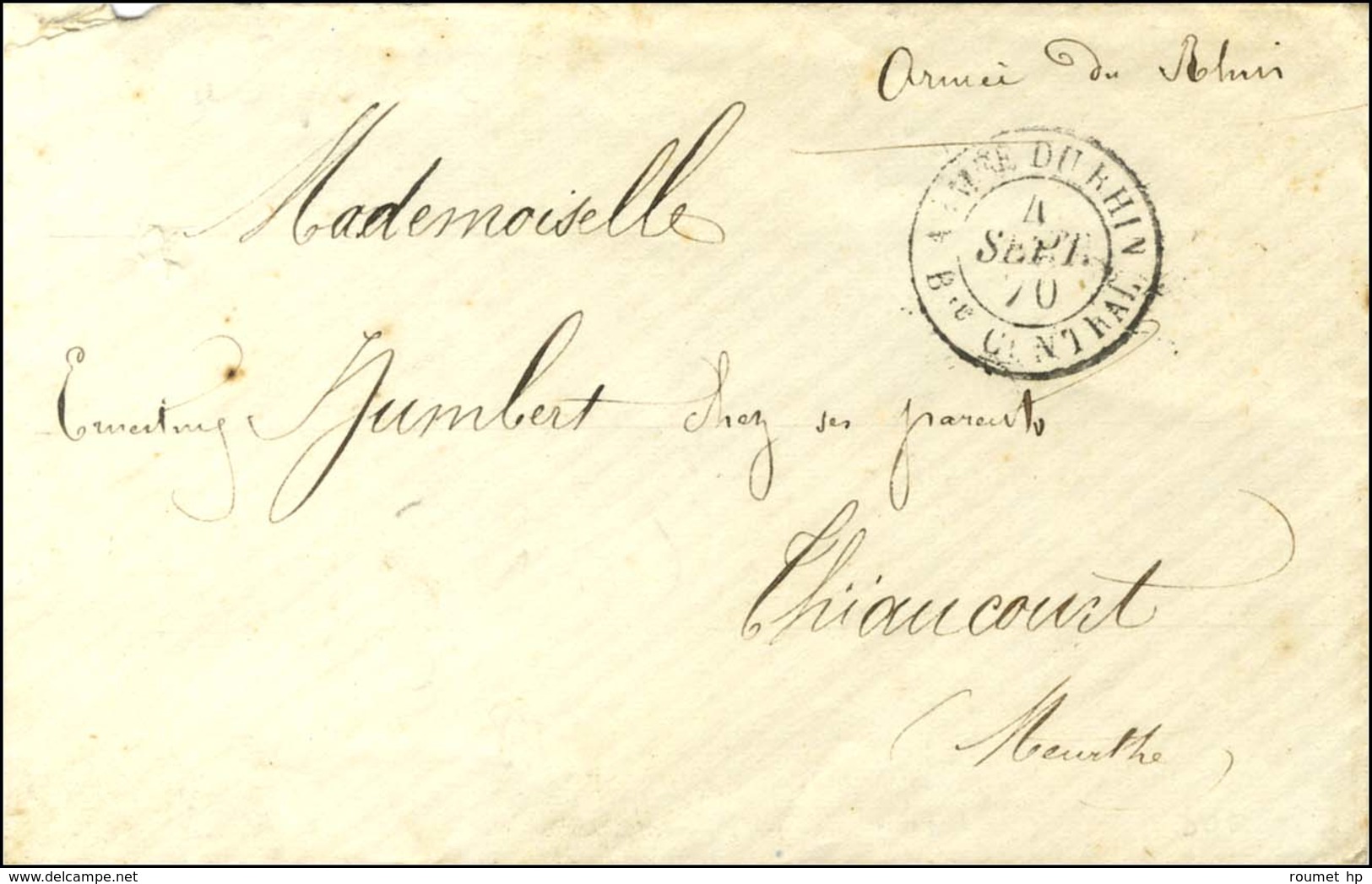 Càd ARMEE DU RHIN / Bau CENTRAL 4 SEPT. 70 Sur Lettre Pour Thiaucourt. - TB / SUP. - R. - Krieg 1870