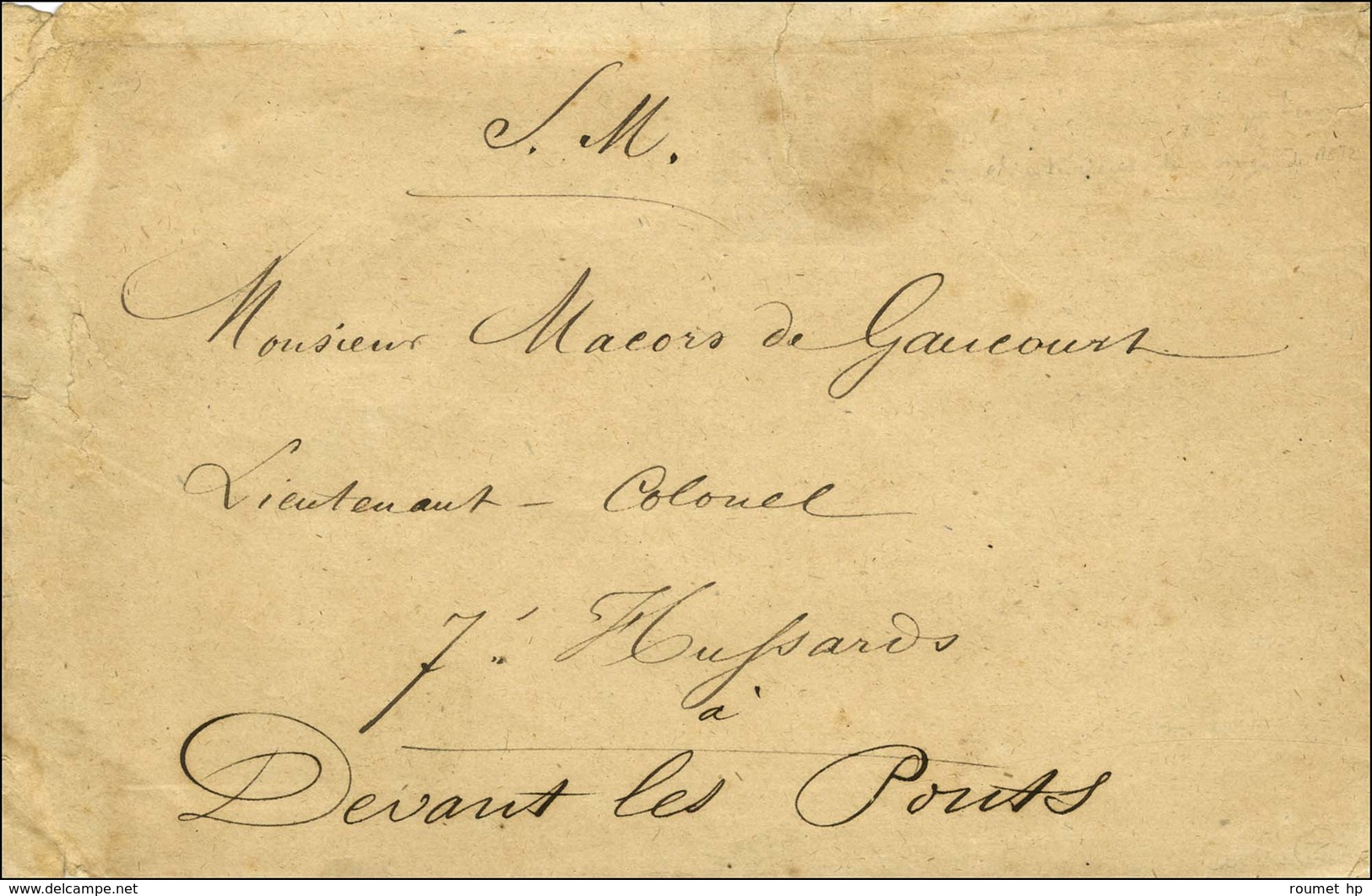 Enveloppe Avec Texte Daté De Plappeville Le 26 Septembre 1870 Adressée Au Lieutenant-Colonel Du 7e Hussards '' Devant Le - Guerra Del 1870