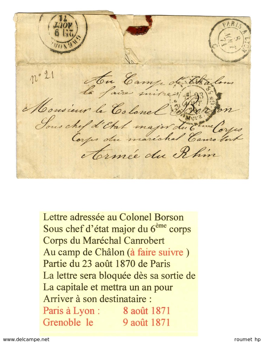 Càd PARIS / R. ST DOMque St Gn N°58 23 AOUT 70 Sur Lettre En Franchise Militaire Pour Le 6e Corps Du Maréchal Canrobert, - Krieg 1870