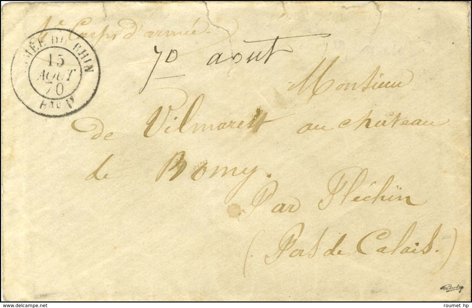 Càd ARMEE DU RHIN / Bau P 15 AOUT 70 Sur Lettre En Franchise Militaire Pour Flechin (Pas De Calais). - TB. - Guerra Del 1870