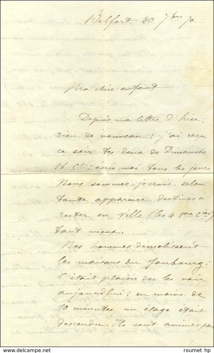 Griffe Bleue Garde Nationale Mobile + P.P. Càd T 17 BELFORT (66) 21 SEPT. 70 Sur Lettre Avec Texte En Franchise Militair - Krieg 1870